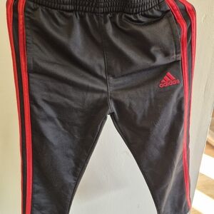 Adidas Kids Black Joggers with Red Stripes